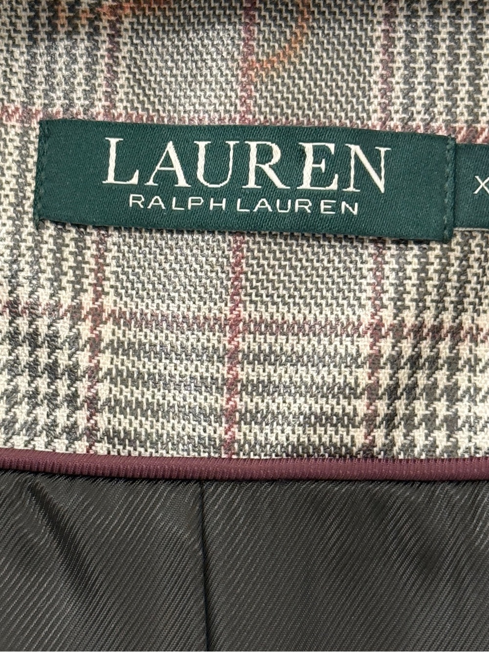 Lauren Ralph Lauren Grey Plaid Hooded Rain Shell Trench Coat XL - Picture 12 of 13